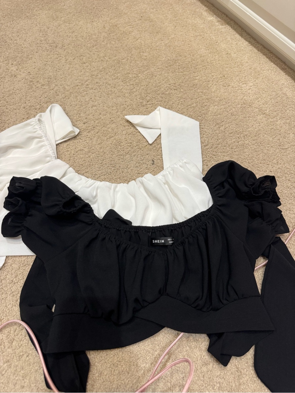 SHEIN Black & White Off-Shoulder Ruffle Crop Top